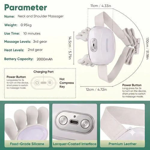 Kneading massager size and specifications